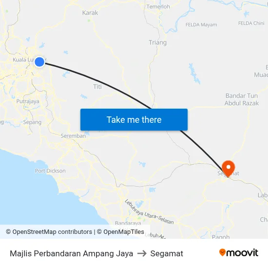 Majlis Perbandaran Ampang Jaya to Segamat map
