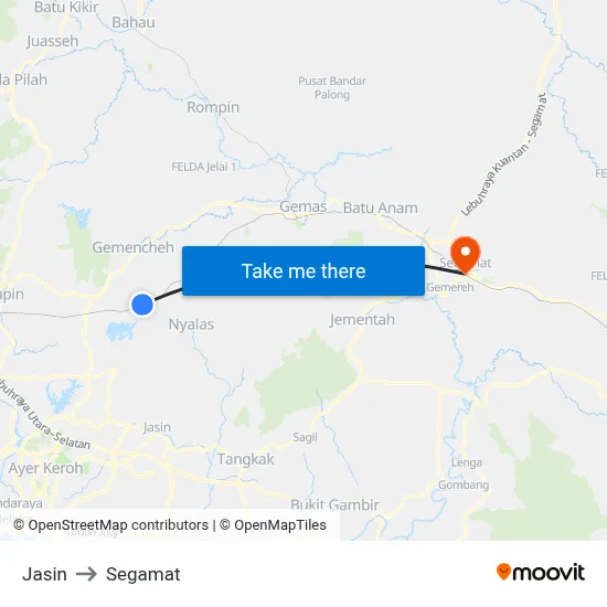 Jasin to Segamat map