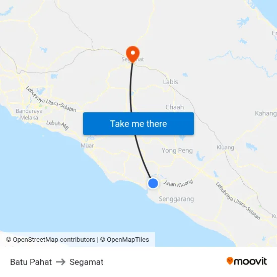 Batu Pahat to Segamat map