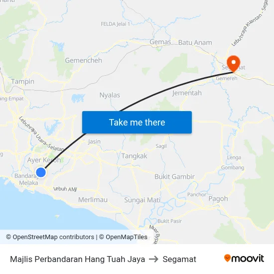 Majlis Perbandaran Hang Tuah Jaya to Segamat map