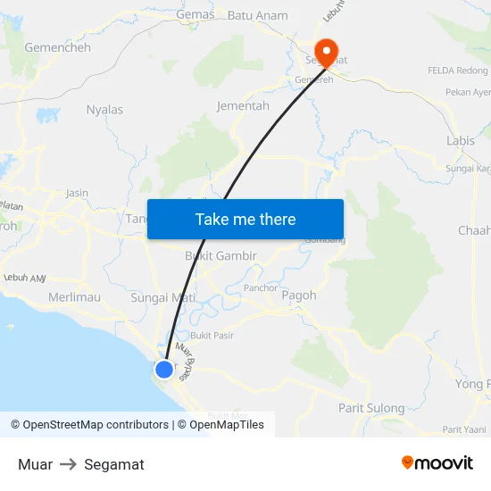 Muar to Segamat map