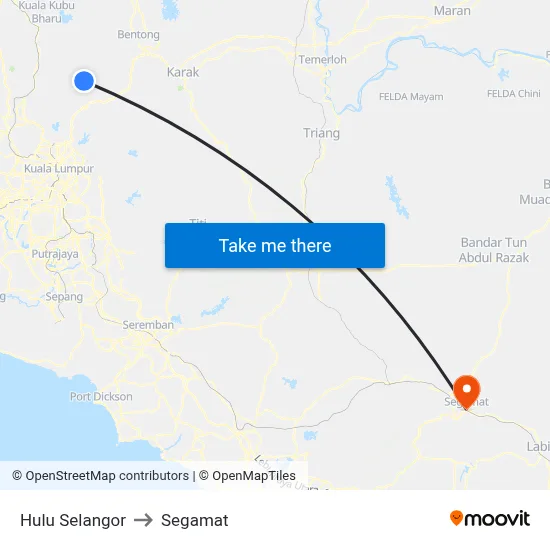 Hulu Selangor to Segamat map