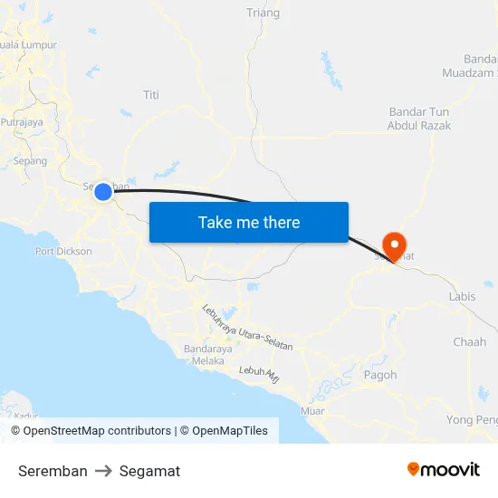 Seremban to Segamat map