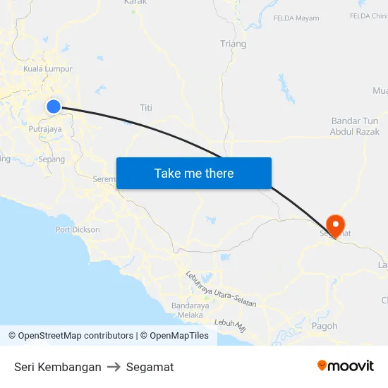 Seri Kembangan to Segamat map