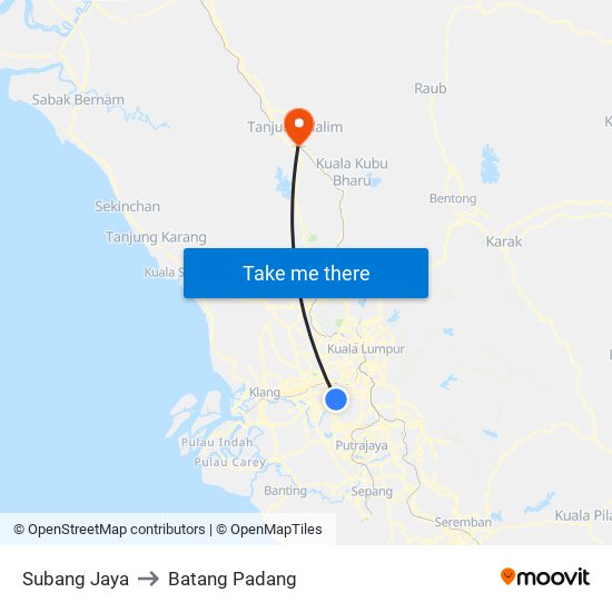 Subang Jaya to Batang Padang map
