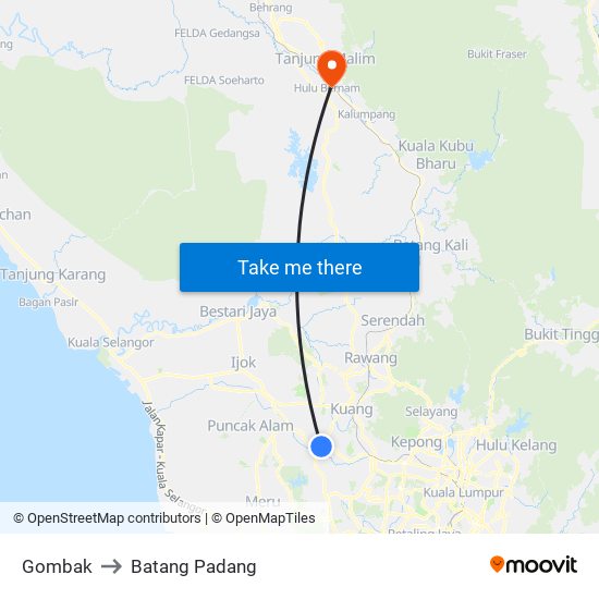 Gombak to Batang Padang map