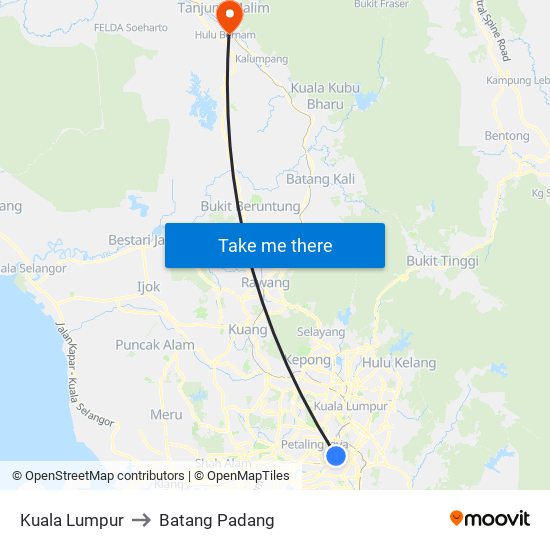 Kuala Lumpur to Batang Padang map