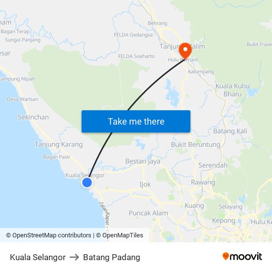 Kuala Selangor to Batang Padang map