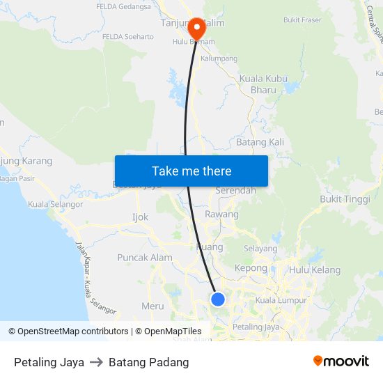Petaling Jaya to Batang Padang map