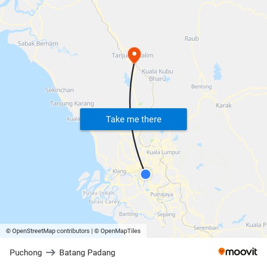 Puchong to Batang Padang map