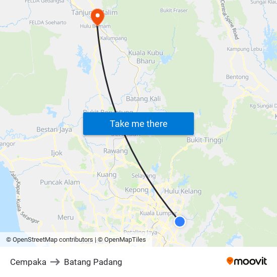 Cempaka to Batang Padang map