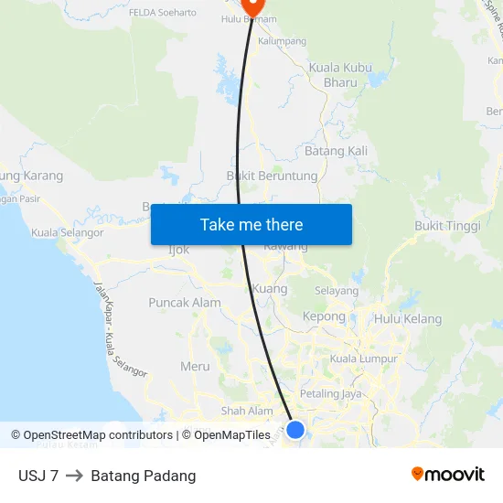 USJ 7 to Batang Padang map