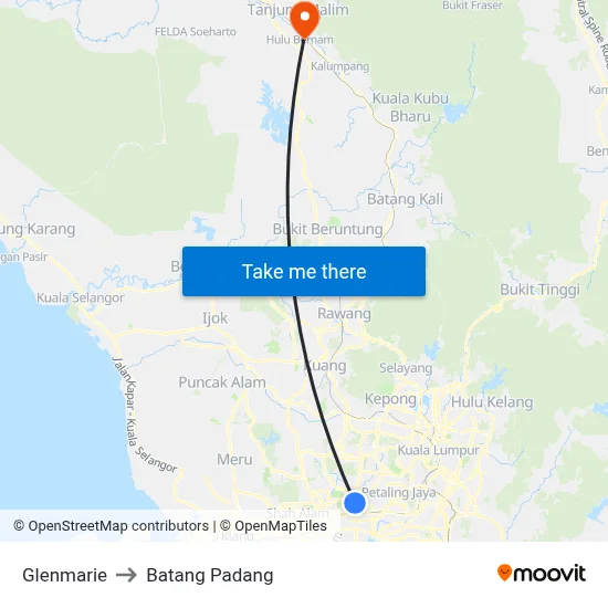 Glenmarie to Batang Padang map