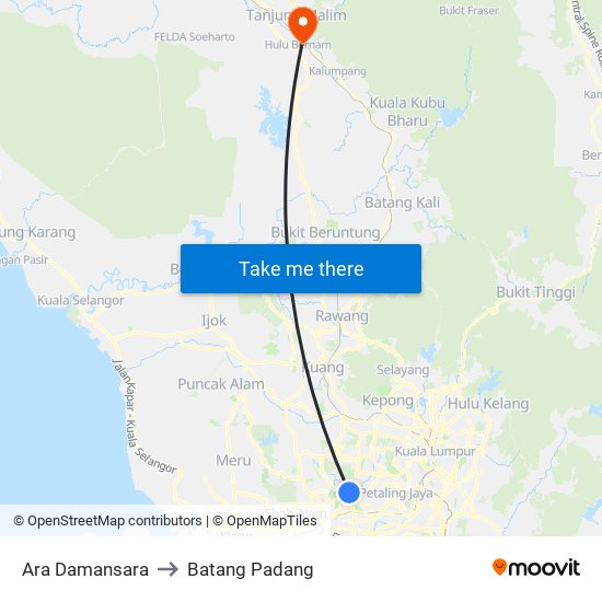 Ara Damansara to Batang Padang map