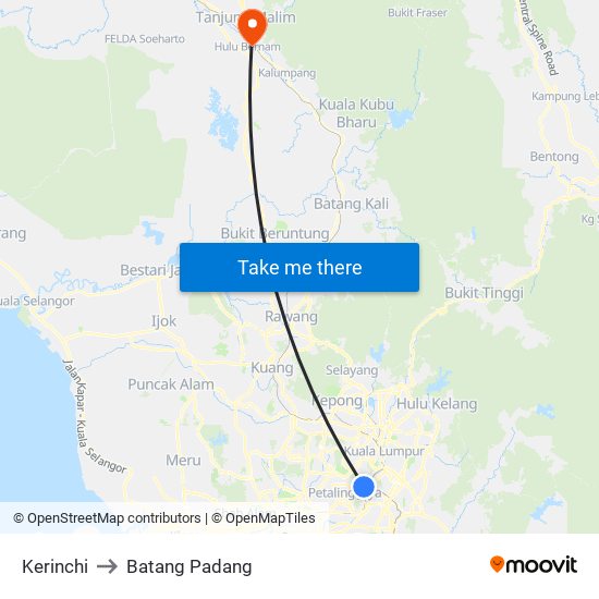 Kerinchi to Batang Padang map
