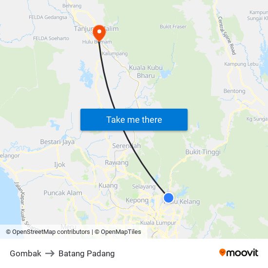 Gombak to Batang Padang map