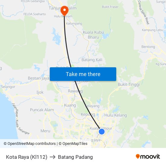 Kota Raya (Kl112) to Batang Padang map