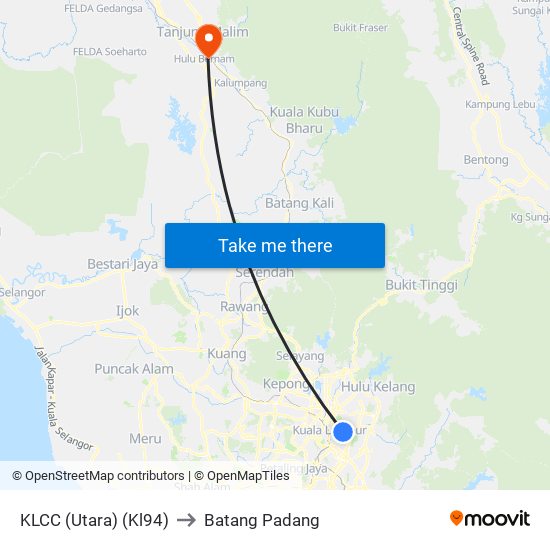 KLCC (Utara) (Kl94) to Batang Padang map