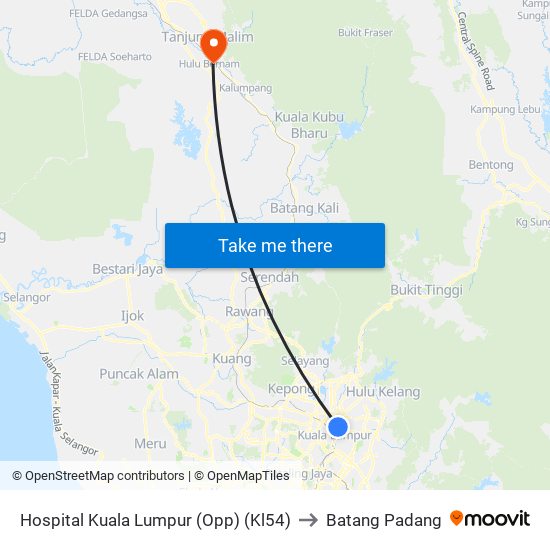 Hospital Kuala Lumpur (Opp) (Kl54) to Batang Padang map