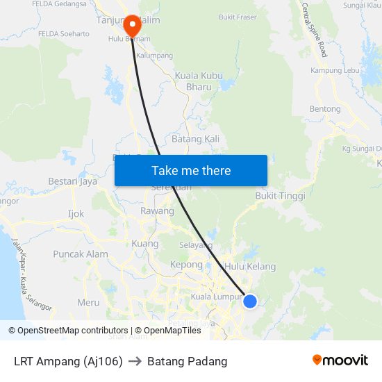 LRT Ampang (Aj106) to Batang Padang map