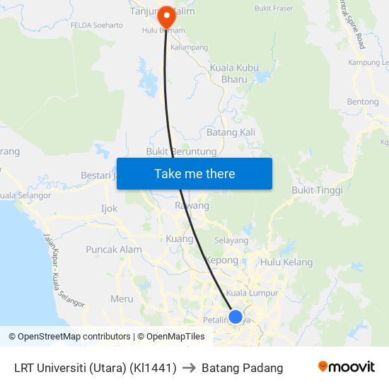 LRT Universiti (Utara) (Kl1441) to Batang Padang map