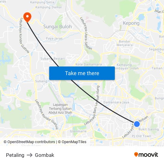 Petaling to Gombak map