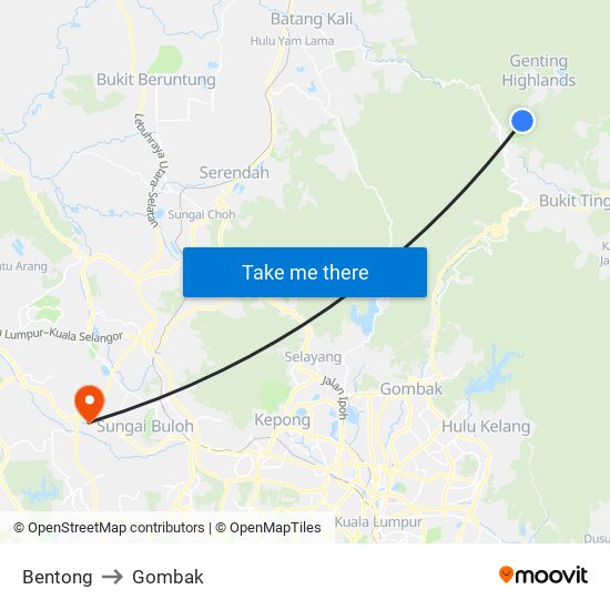 Bentong to Gombak map
