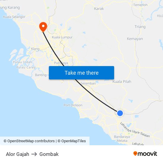 Alor Gajah to Gombak map