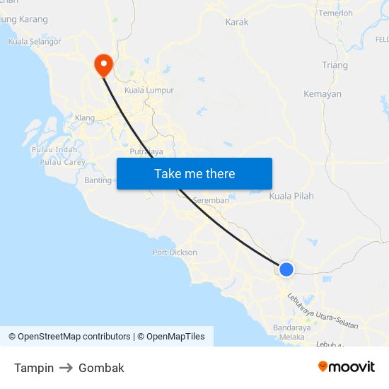 Tampin to Gombak map