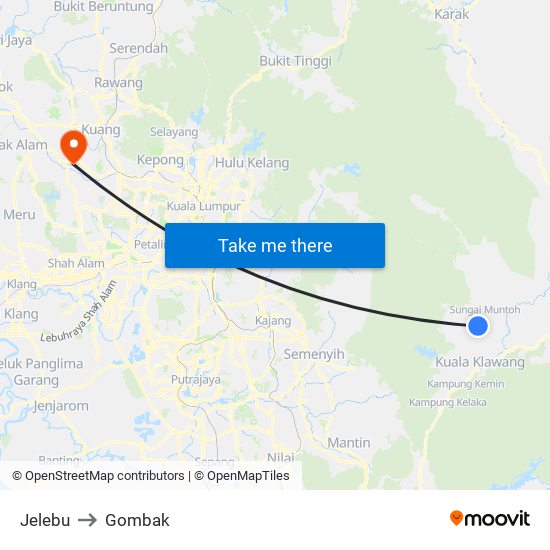 Jelebu to Gombak map