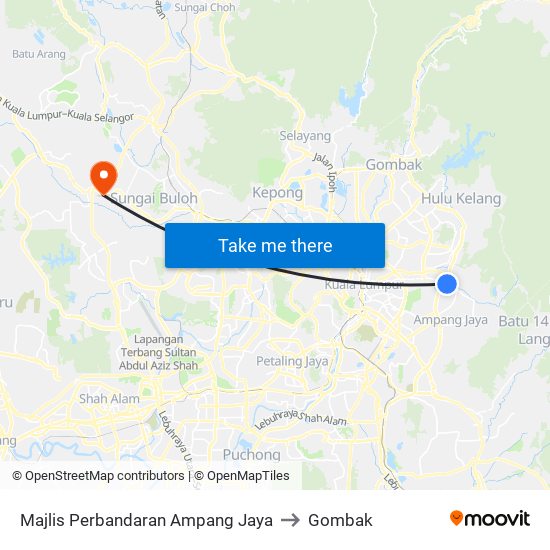 Majlis Perbandaran Ampang Jaya to Gombak map