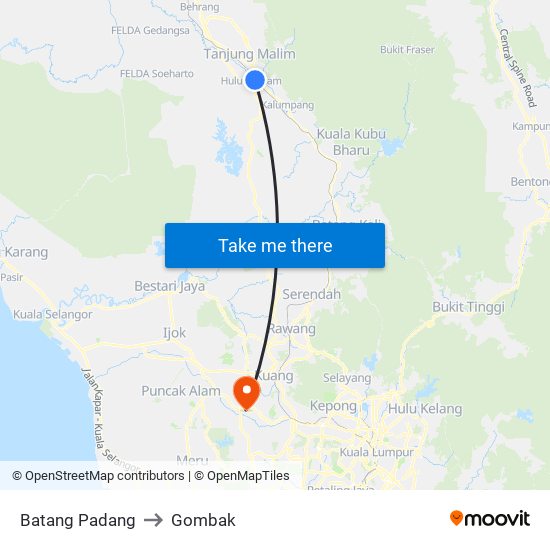 Batang Padang to Gombak map