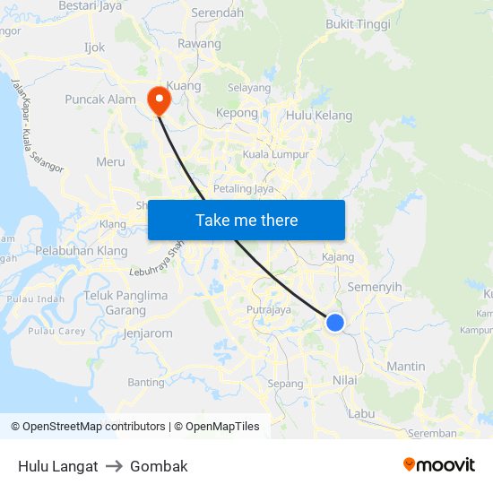 Hulu Langat to Gombak map