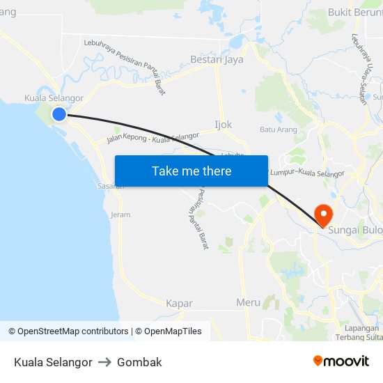 Kuala Selangor to Gombak map