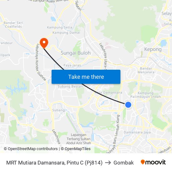 MRT Mutiara Damansara, Pintu C (Pj814) to Gombak map
