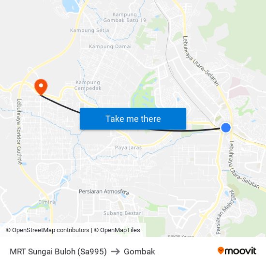 MRT Sungai Buloh (Sa995) to Gombak map