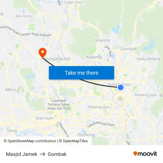 Masjid Jamek to Gombak map