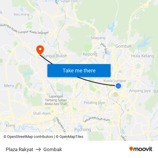 Plaza Rakyat to Gombak map