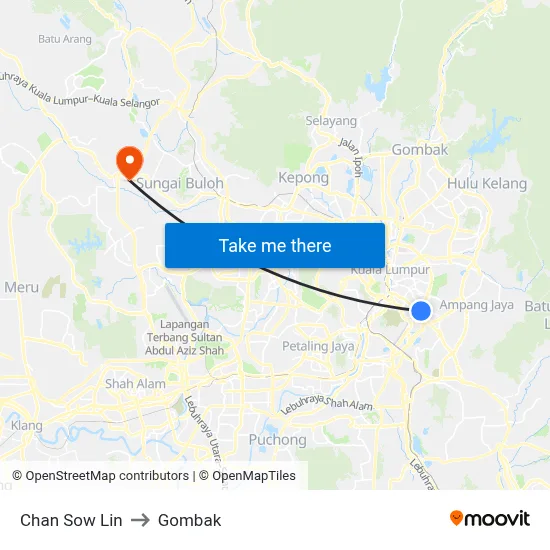 Chan Sow Lin to Gombak map