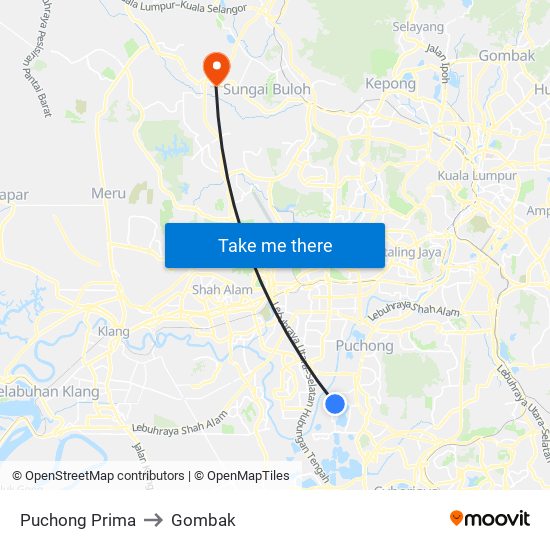 Puchong Prima to Gombak map