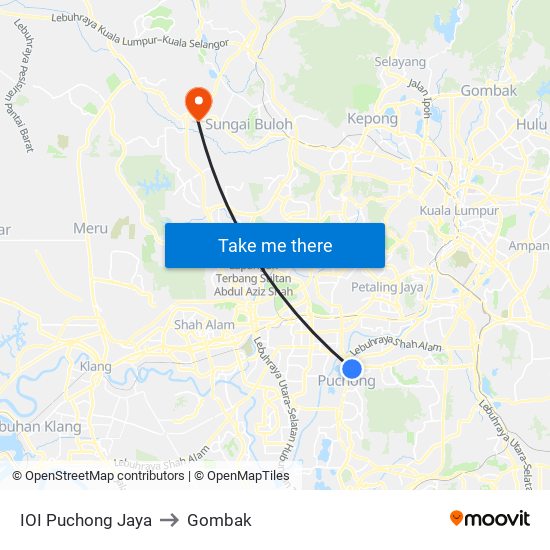 IOI Puchong Jaya to Gombak map