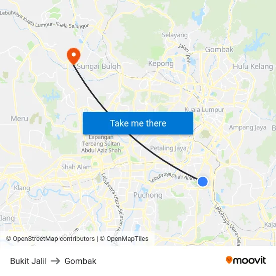 Bukit Jalil to Gombak map