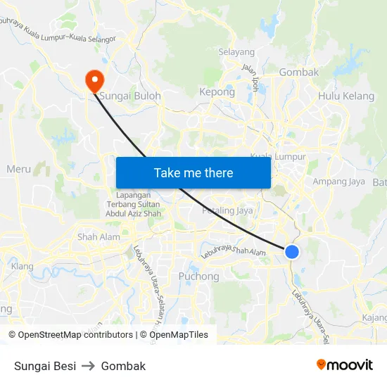 Sungai Besi to Gombak map