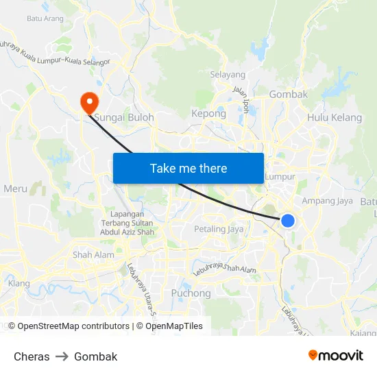 Cheras to Gombak map