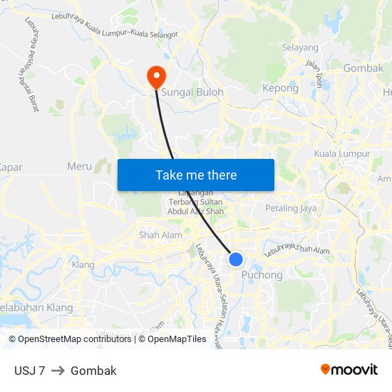 USJ 7 to Gombak map
