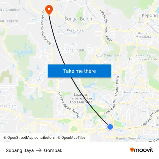 Subang Jaya to Gombak map