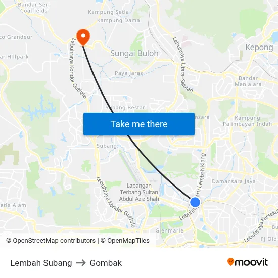 Lembah Subang to Gombak map
