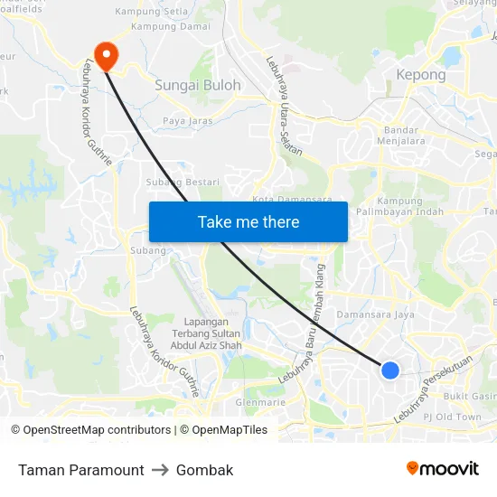 Taman Paramount to Gombak map