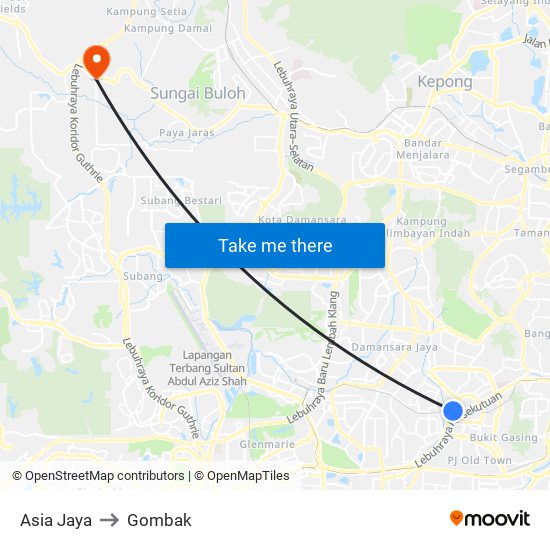 Asia Jaya to Gombak map