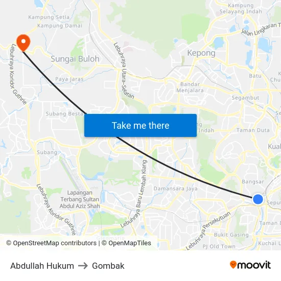 Abdullah Hukum to Gombak map